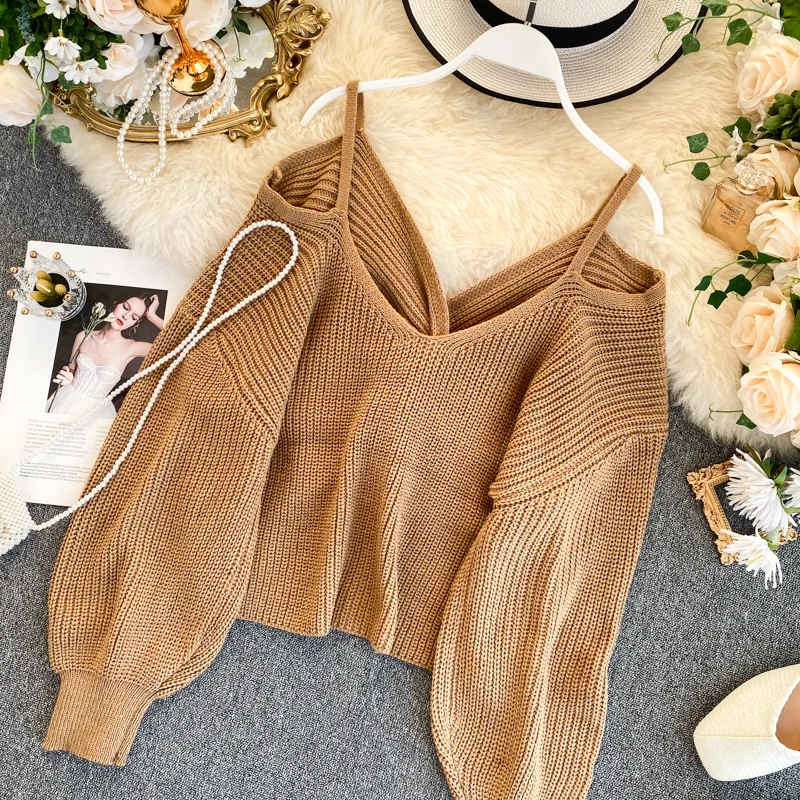 Модный свитер с открытыми плечами и узлом Женский Стильный вязаный пуловер