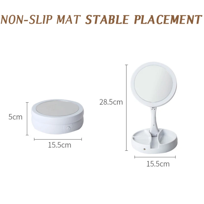 

Foldable Led Makeup Mirror White Vanity Cosmetic Table Mirror with Light 10X Magnifying, USB Charging or Battery Powered