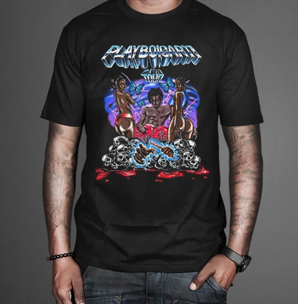 

Playboi Carti Inspired tour t shirt Rap Hip hop black tee100% cotton casual