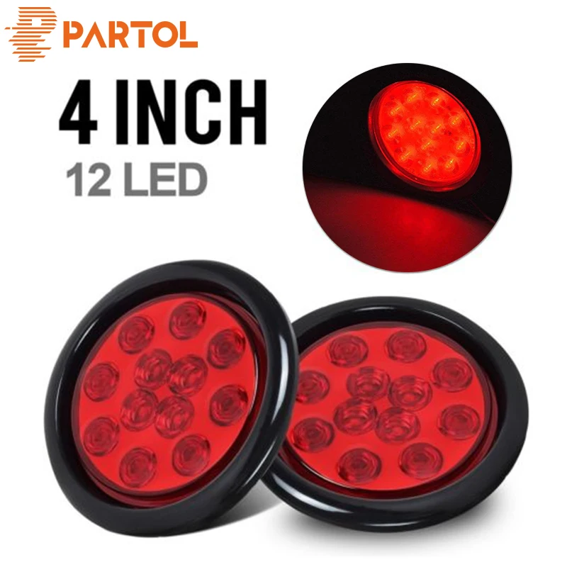 

4" 12 LED Tail Stop Lamp Turn Signal Light Round Backup Universal for Trucks Trailers Tractors Semi-Trailer Dump Truck