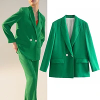 traf za green blazer women double breasted blazer woman spring 2021 long jacket office female suit elegant long sleeve blazers