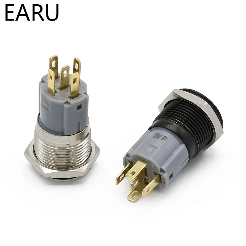 Водонепроницаемый металлический кнопочный переключатель 16 мм светодиодная