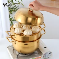 3 layers steamer pot stainless steel steamer cooker gold cookware boiler tools soup pot cooking pots for cooker gas stove