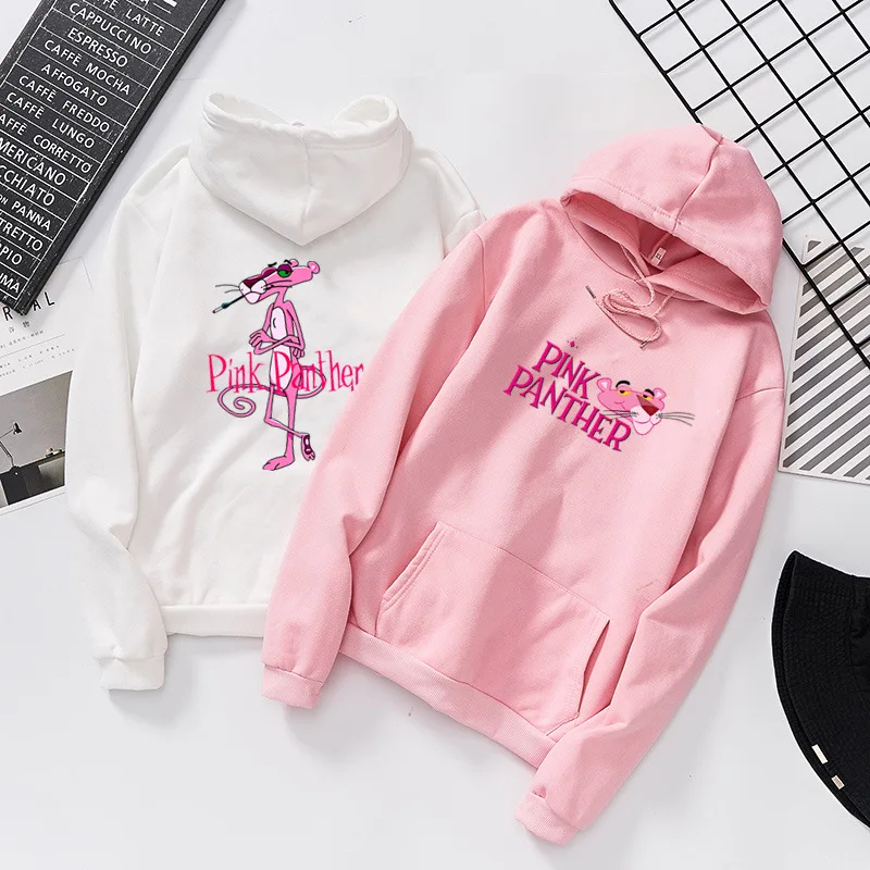 Printed Hoodies Women Fashion Cartoon Pink Panther Hoodie Long Sleeve sweatshirt Autumn Winter Fleece Kawaii Clothing | Женская одежда