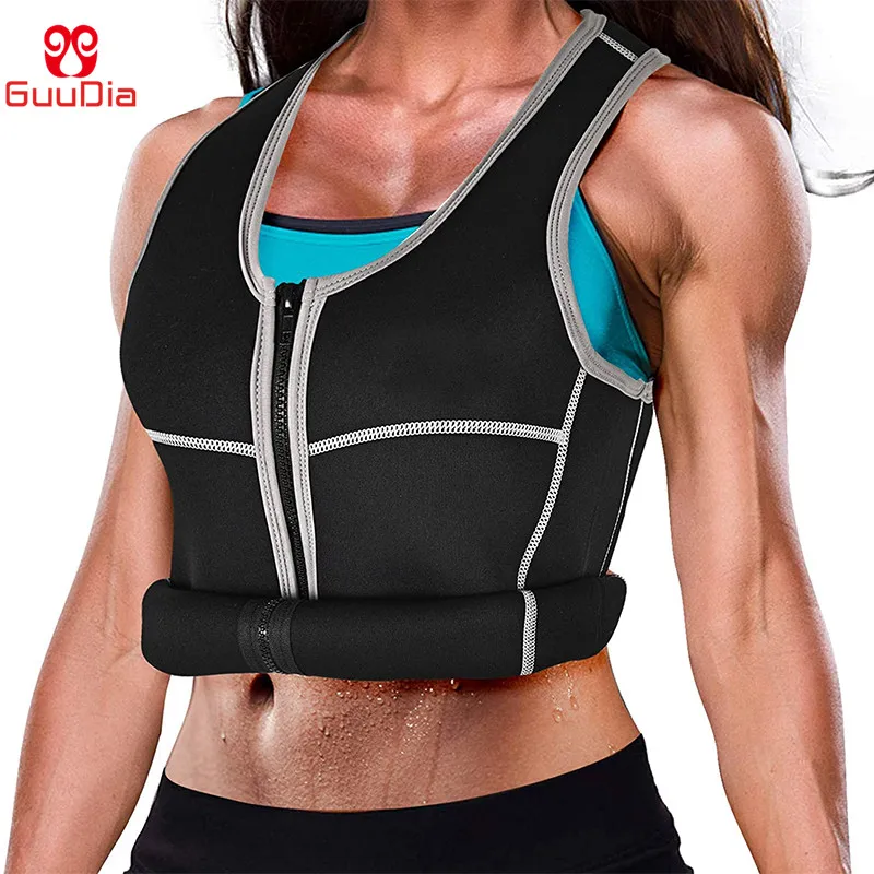 GUUDIA Women Body Shaper Vest Zipper Premium Neoprene Tank Top Slimming Shapers Weight Loss Tops Waist Trainer Shirts Hot Sweat