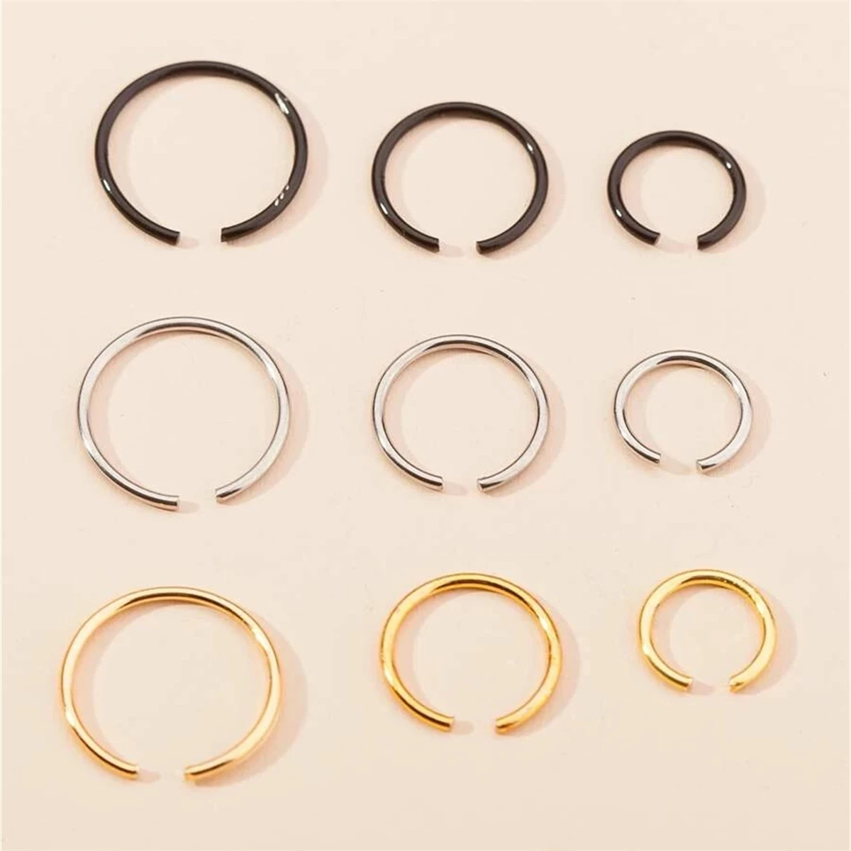 

Trendy 9-Piece Set of Round Stainless Steel Three-color Steel Ring Nose Nails Nose Ring Piercing piercing nariz Jewelry septum