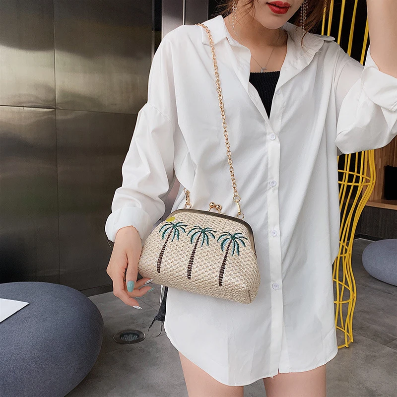 Новая летняя женская пляжная Соломенная сумка-мессенджер 2019 Вышивка богемный