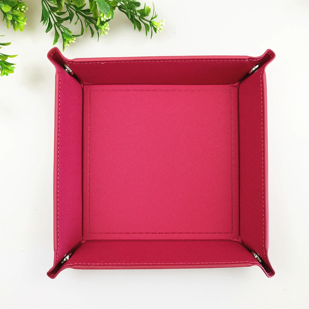 1 Pcs 18x18cm Four Corners PU Leather Tray Change Tray Sundries Storage Box Dried Fruit Plate Desktop Storage Tray