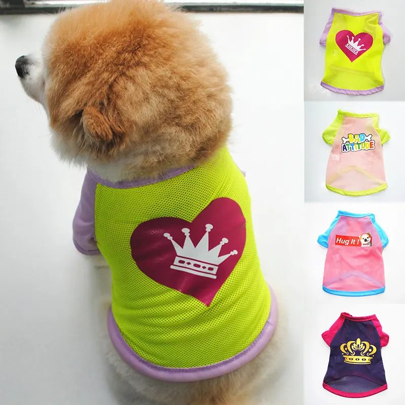 

New Cartoon Mesh Vest Breathable Summer Clothes For Pet Dog Cat Shirt Yorkshire Terrier T-shirt Breathable Pet Vest Clothing