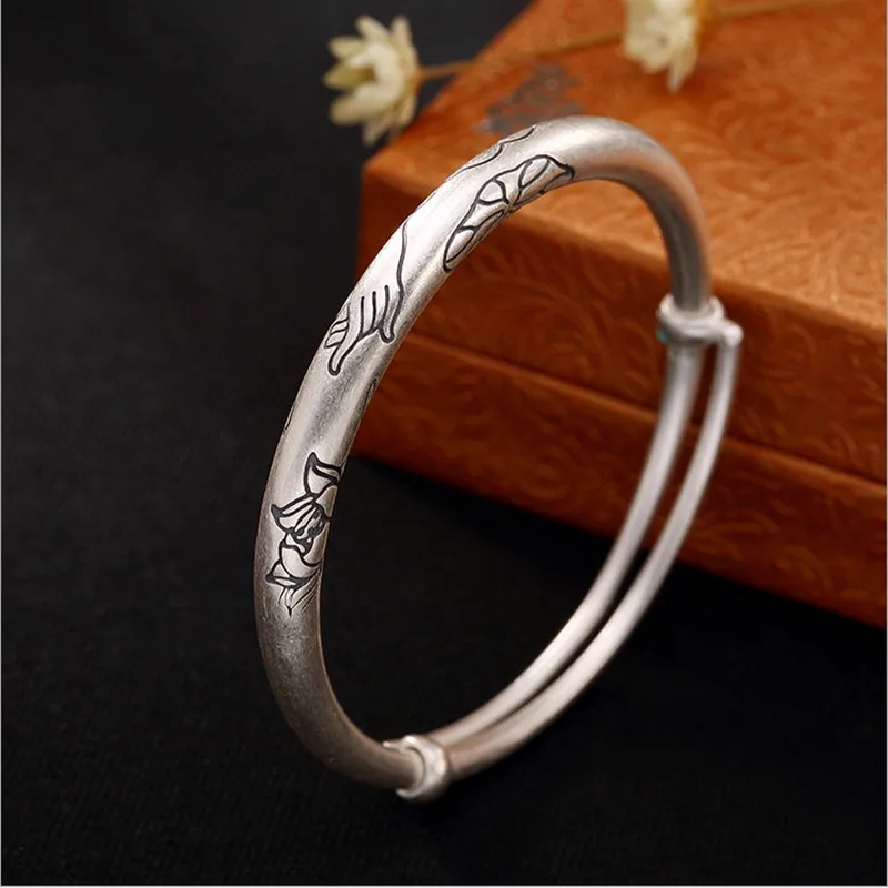 

1piece Asia Traditional Silver Jewelry for New Born Babies Kids Childrens Gifts 99% Silver Push-pull Adjustable Bangles