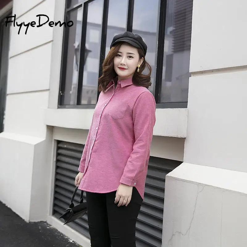 3XL - 6XL Velvet Thick Warm Women's Solid Shirt Female Long Sleeve Tops Winter Fleece Casual Blouse Autumn Clothes Plus Size | Женская