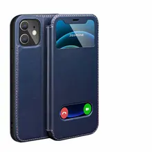 Luxury Genuine Leather Flip Phone Case for iPhone 12 mini 11 Pro Max Xs Max XR X 8 7 6s Plus SE Shell Cover w/Clear view Windows