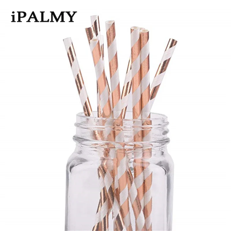 100 шт. экологически чистые биоразлагаемые полосатые соломинки ipalmay розовые