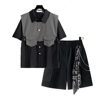 2021 summer harajuku loose chain cargo shorts t shirt cargo shorts two piece set shorts three piece suit set