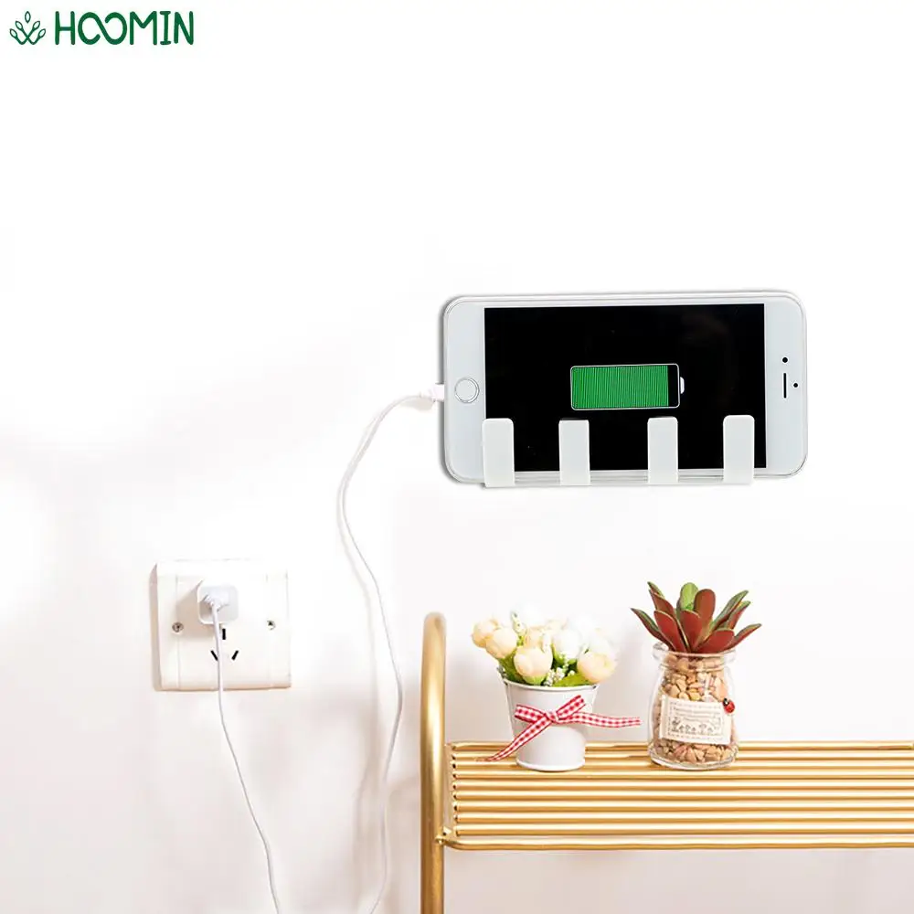 

4 Hook Self-Adhesives Mobile Phone Bracket Wall Cell Phone Charging Holder Toothbrush Rack Home Storage Bracket