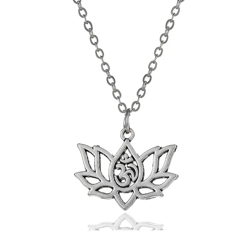 

TSHOU426 Woman hollow retro lotus flower fashion metal flower silver color pendant necklace Gift Link For Buyer