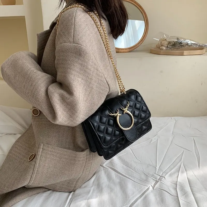 

Lingge Chain Bag Female Summer 2021 New Trendy Fashion Messenger Bag Wild Niche High-end Sense of One-shoulder Small Square Bag