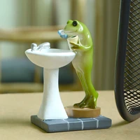 amusing mini brushing frog statue figurine ornament fairy garden decor gift
