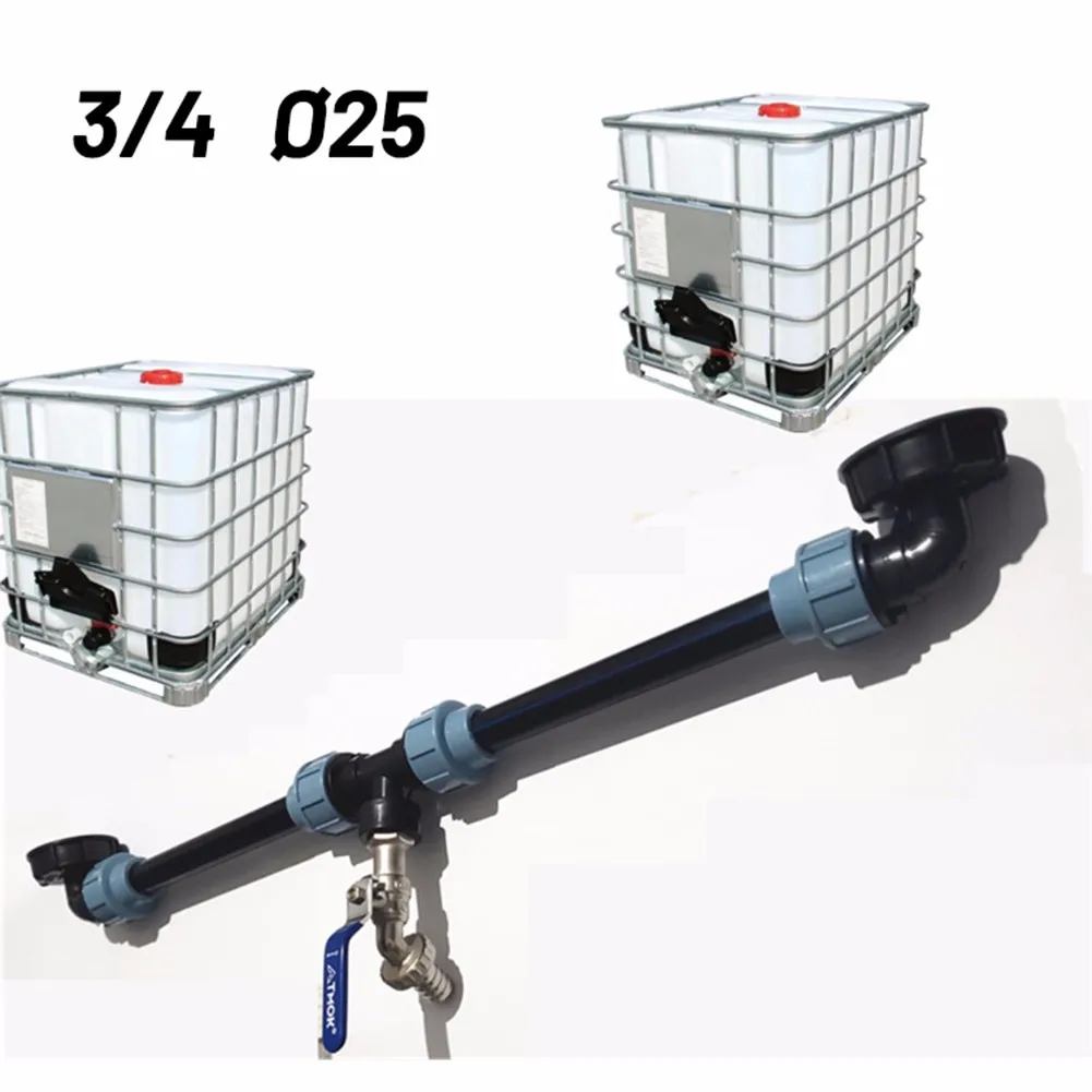 

For IBC Adapter Connection Lever Set For 2 Tanks Outlet Tee Connector+Tap Valve PE Connector For Ø25mm Pipe IG S60x6