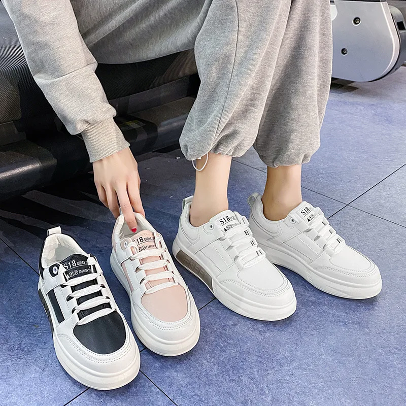 

Белые спортивные туфли для скейтборда, женские повседневные дорожные кроссовки на шнуровке на платформе, новые женские кроссовки для бега, ...