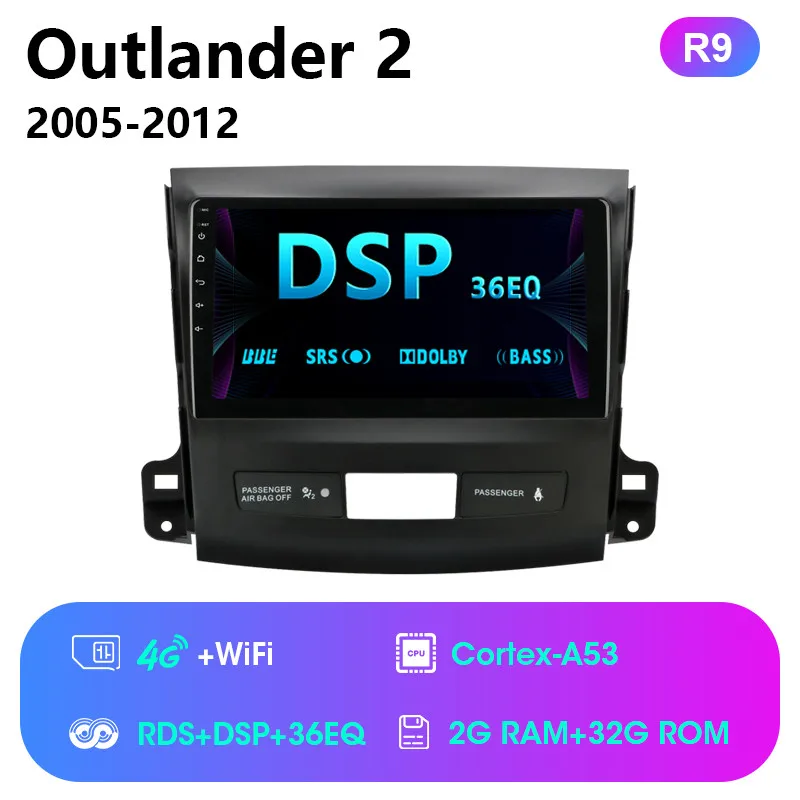 R9 2 Din 2G+32G Android 8.0 Car Radio for Mitsubishi Outlander Xl 2 CW0W 2005-2012 Navigation GPS Coche Players DVD Head Unit RDS - Цвет: R9
