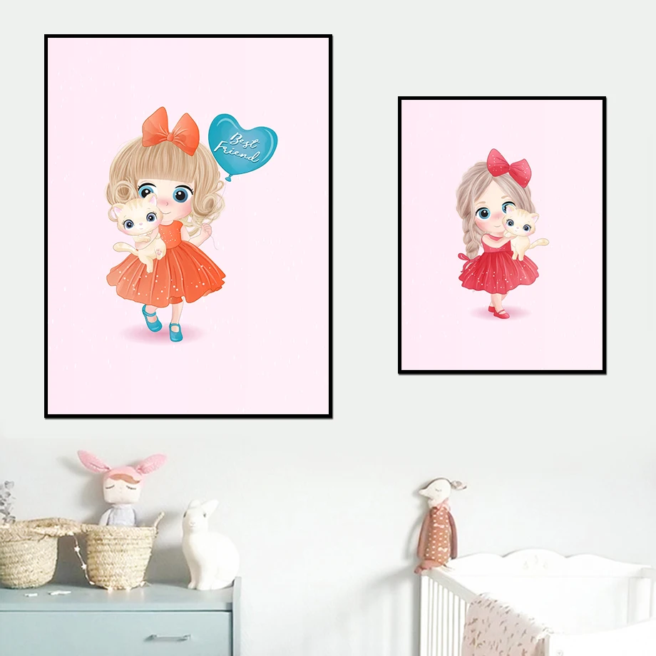 Милые животные цветные единороги каракули девушка детская настенная Картина на