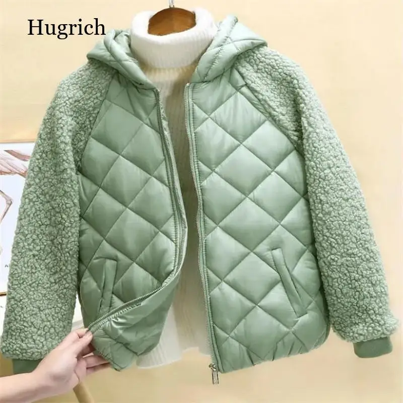 

lambswool women's jacket short coat winter new hood loose lamb-like wool female cotton coat outwear Lightweight cotton-padded