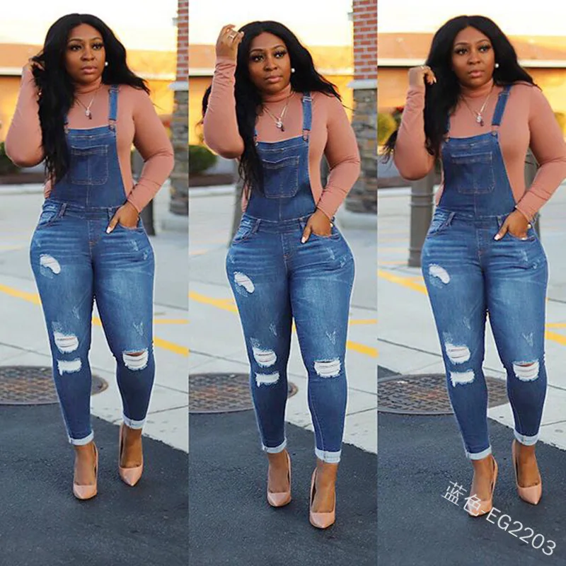 

2021 new Skinny Denim Pants Jumpsuits Plus Size Denim Overalls Fashion Holes Summer Women Jeans Casual Washed Trousers