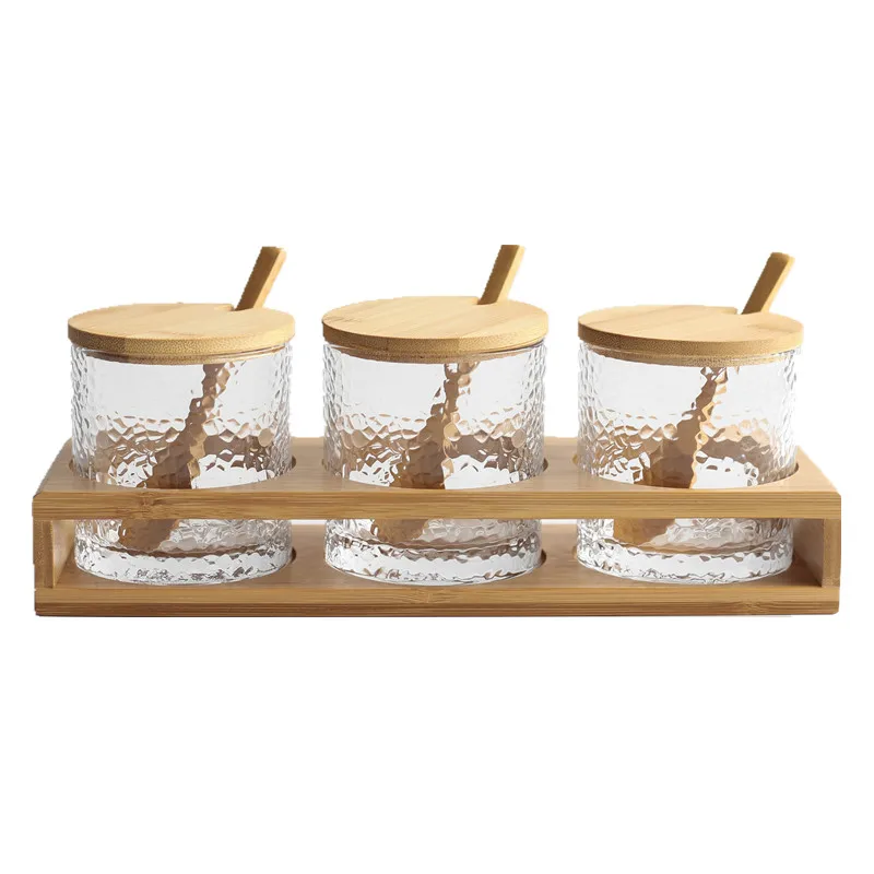 

Japanese Hammer Line Glass Seasoning Jar Seasoning Box Kitchen Storage Sauce Bottle Sugar Salt Can Set WF531936