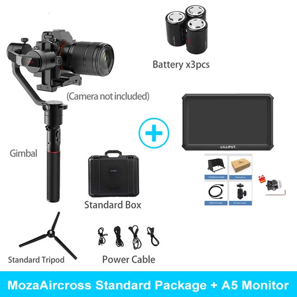 MOZA Aircross ручной карданный стабилизатор steadicam для беззеркальной камеры до 1,8 кг для sony A6000 RX100 A7 серии Pana GH4/5 - Цвет: add A5 monitor