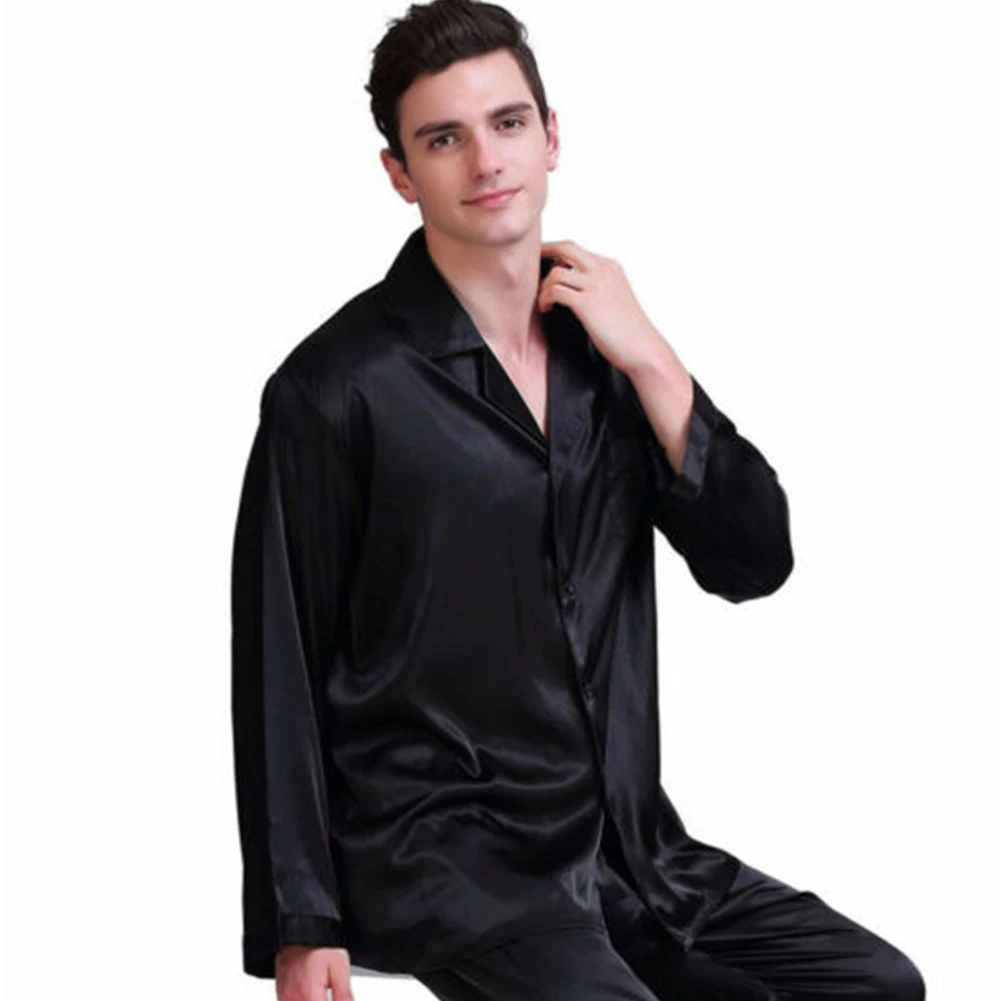 Мужская Шелковая пижама набор пижам мужская современный стиль шелковая ночная