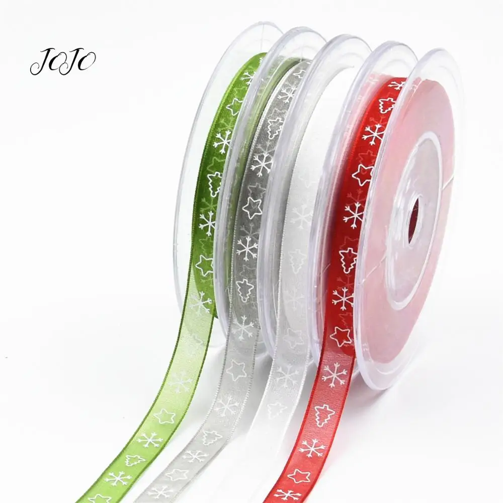 

JOJO BOWS 10mm 10m Christmas Decoration Ribbon For Crafts Printed Tape For Needlework Wrapping Materials Home Party Decoration