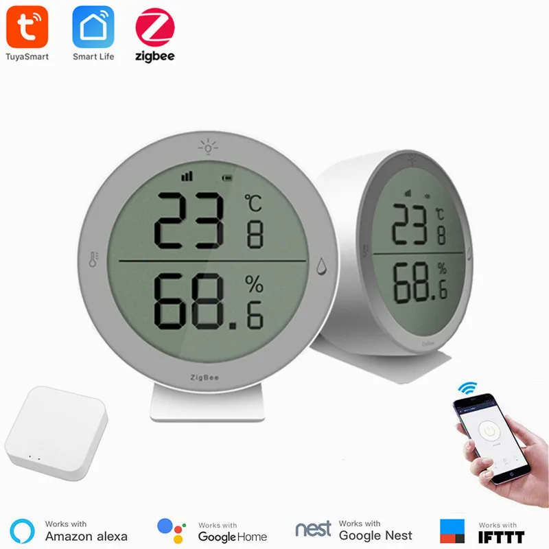 

Tuya ZigBee Smart Home Temperature And Humidity Sensor With LED Screen Works With Google Assistant And Tuya Zigbee Gateway