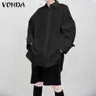VONDA в винтажном стиле; Женские блузки 2021 модная одежда с длинными рукавами с отворотом повседневные свободные работы Blusas Femininas размера плюс большой манжеты Топы