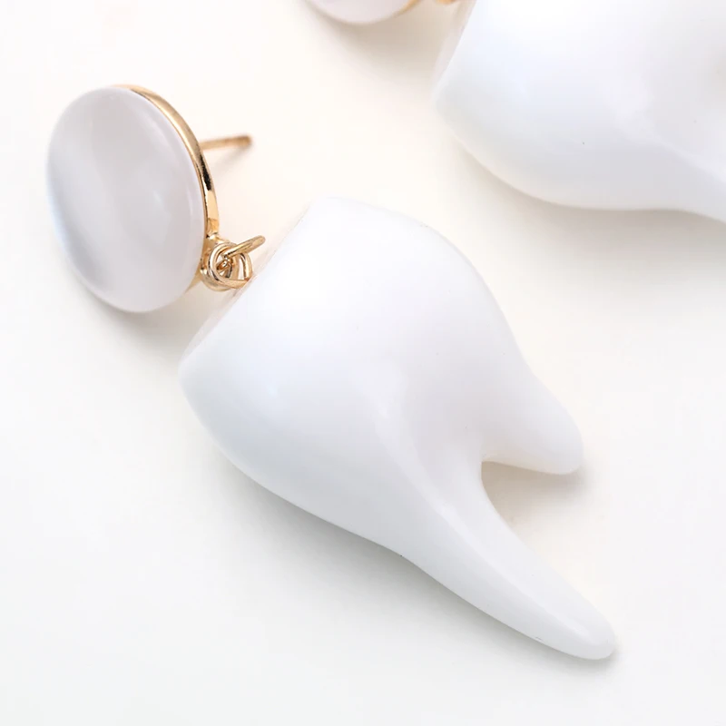 YAOLOGE Unique Delicate Funny Cute Design White Teeth Resin Charm Dangle Earrings For Women Girl Party Nightclub Jewelry 2019 | Украшения и