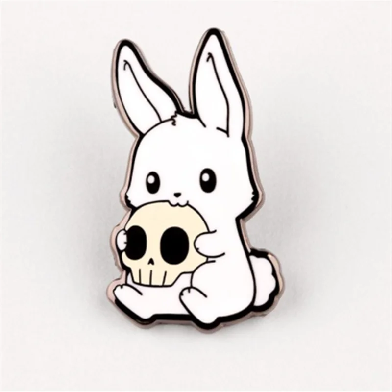 

Creativity Cartoon Anime Cute Little White Rabbit Skull Hard Enamel Badge Brooch Backpack Lapel Pin Party Jewelry Kawaii Brooch