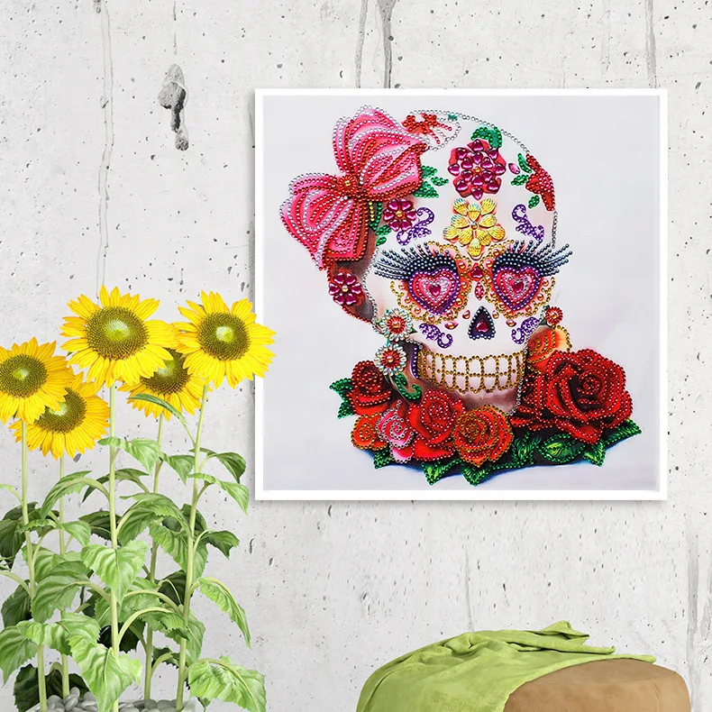 5d алмазная картина в форме ромбовидного розового черепа вафельная часть