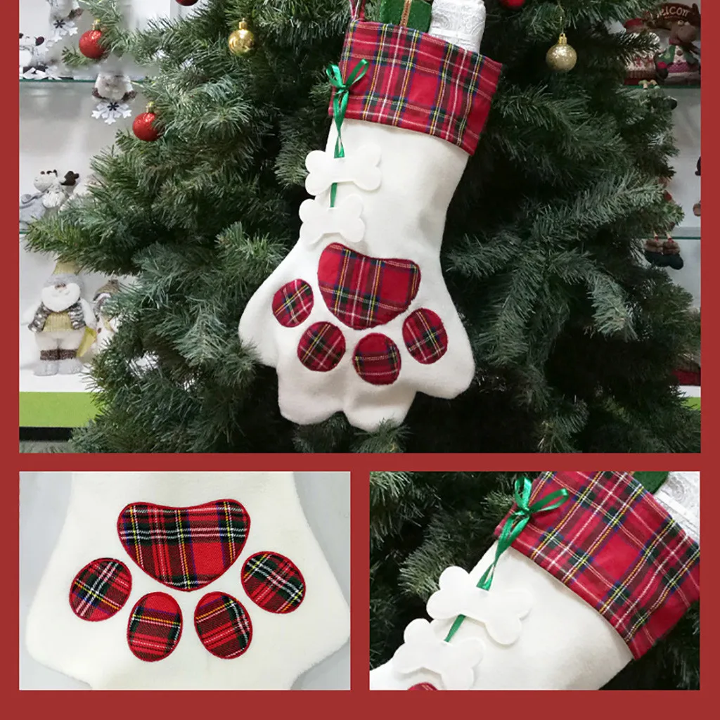 Xmas Tree Ornament Socks Decoration Party Holiday Merry Christmas Dog Paw Pattern Decor Gift Pendant New Year Gif 2pcs L*5 | Дом и сад