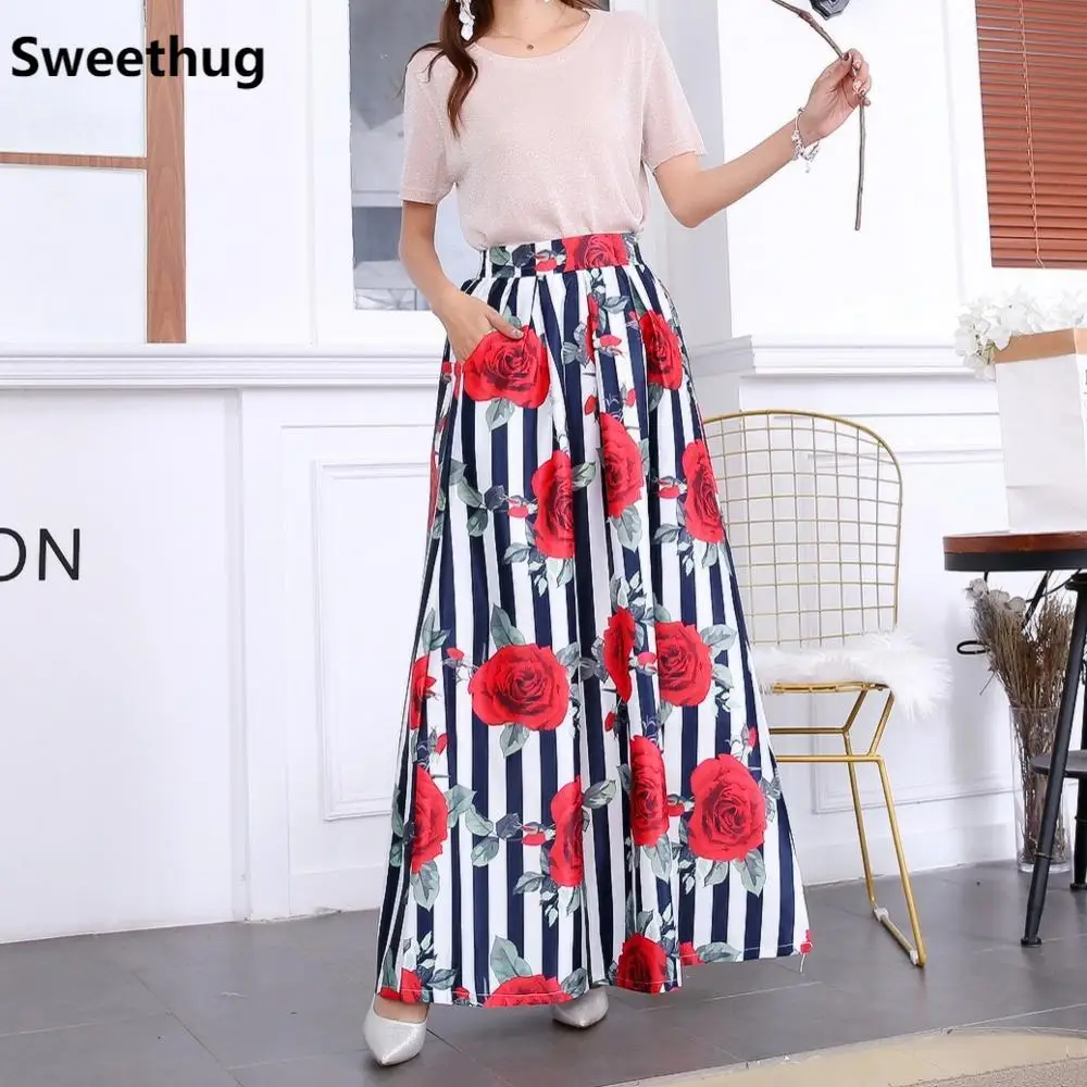 2019 Модная элегантная женская юбка в полоску с цветами Женская новом стиле одежда