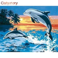 gatyztory diy painting by numbers kits for adults children two dolphins on the sea oil paints handmade diy gift wall artwork