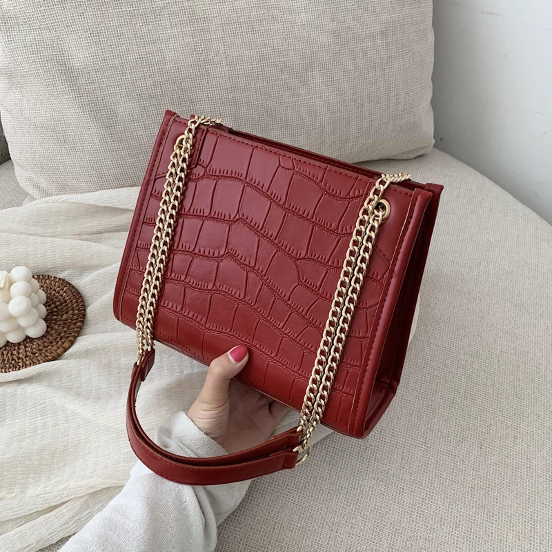 

Bag Female Fashion Handbags Chain Design Hand Bag Stone Pattern Small PU Leather Shoulder Bags For Women 2021 Lady Crossbody