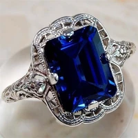 925 silver color diamond sapphire ring fine luxury bizuteria blue topaz gemstone engagement jewelry 925 diamond ring for women