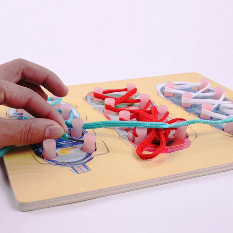 

Montessori Toys Educational Wooden Toys for Children Early Learning Teaching Lacing Shoes Kids Tie Shoelaces Games 1PC