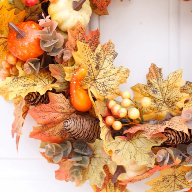 

2021 Top Sell Halloween Decoration Wreath Maple Root Pumpkin Autumn Door Decor Pine Cone Handmade Rattan Circle Ornament SLUO