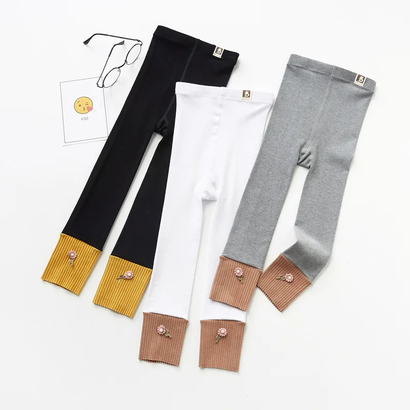 

2019 Spring Girls Leggings Korean Flowers Contrasting Color Children's Leggings Leg Pants Girls' Trousers