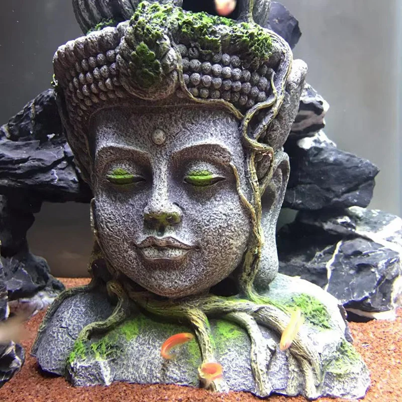 

Aquarium Stone Buddha Ornament Retro Figurines Resin Fish Tank Reptile Hideout Cave Landscape Decoration Accessories