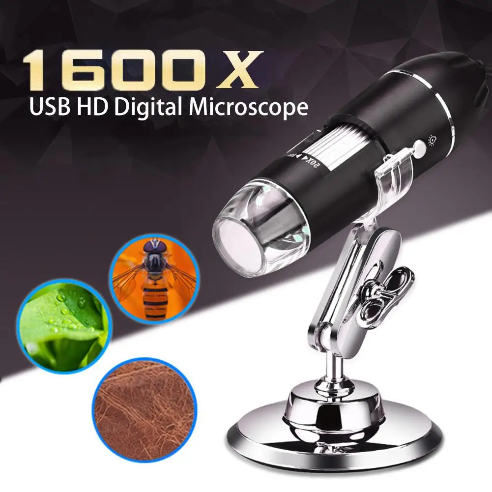 Регулируемый цифровой микроскоп 1600X ручной портативный USB увеличительное стекло