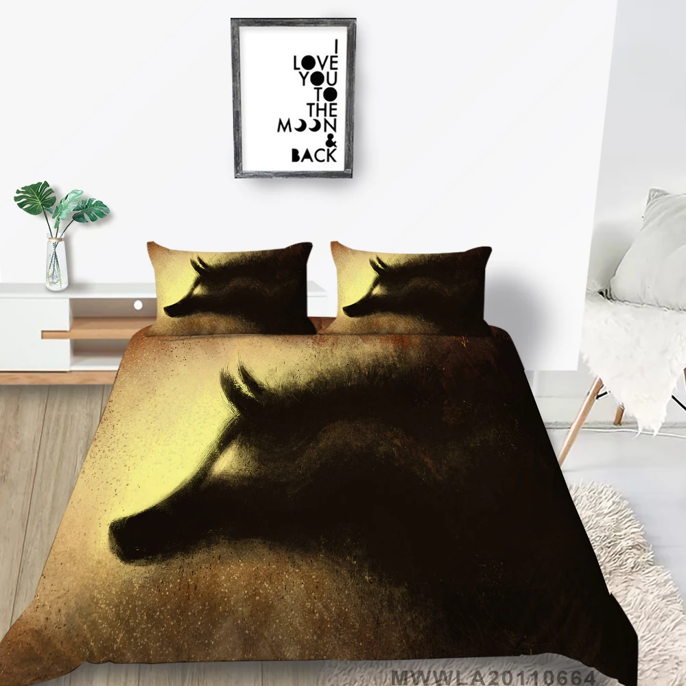 

Black Wolf Bed Set Queen Simple 3D Fashion Duvet Cover Wilderness King Twin Full Queen Double 3D Print Bedding Set For Kids
