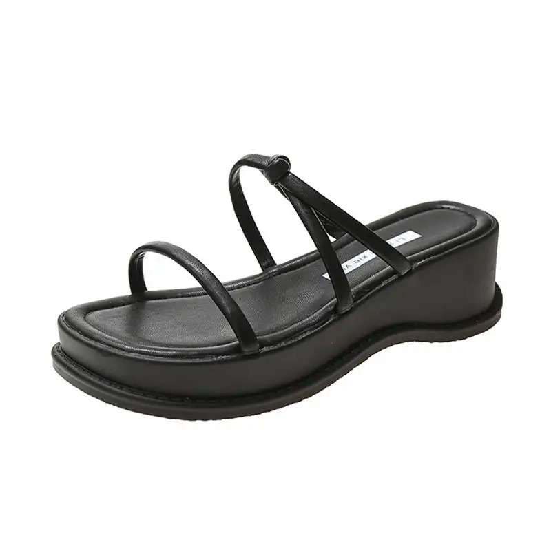 

2021 Summer Women's Wedges Slippers Open Toe Leather Flat Platform Sandalias Fashion Modern Slippers Leisure Beach Shoes Slides