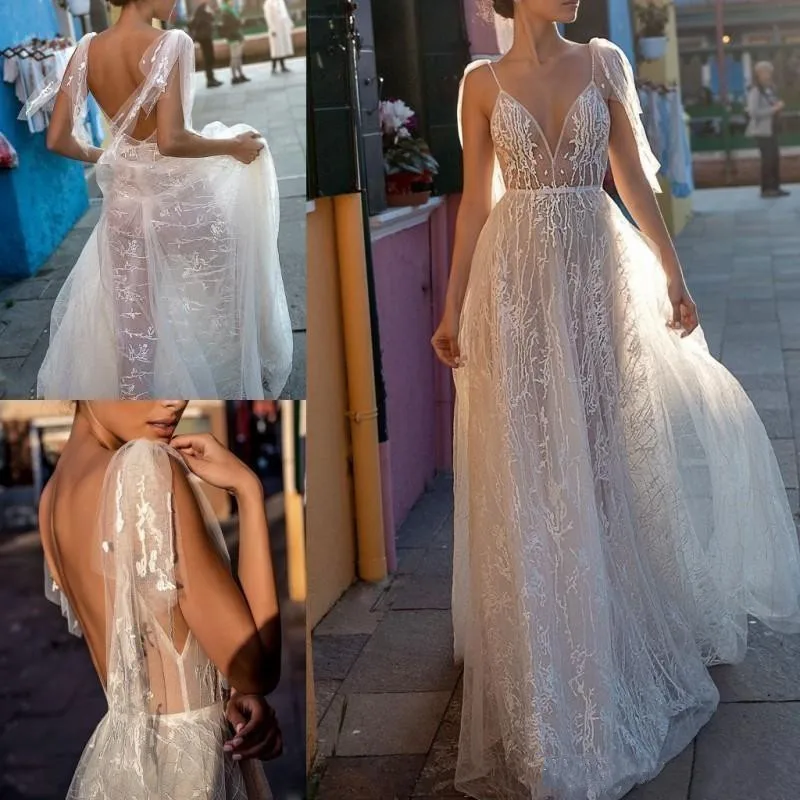 

Сексуальное пляжное свадебное платье на бретельках, с открытой спиной, со шлейфом, в богемном стиле, 2020, богемные свадебные платья